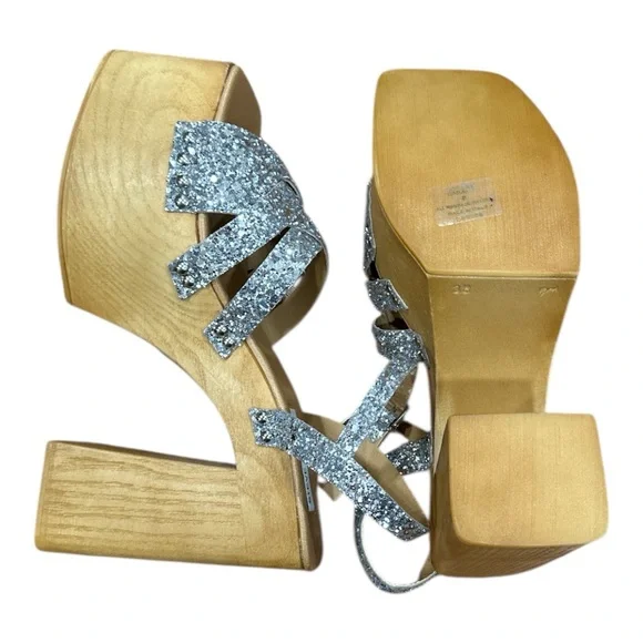 unique made in italy Steve Madden Glittery Silver and Tan Platform Heels. - Picture 5 of 5